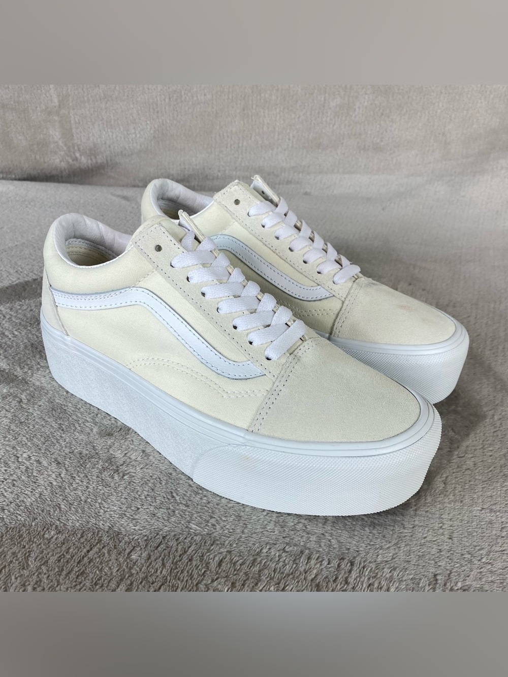 Vans Old Skool Stackform Shoes Womens Size 8.5 Marshmallow Canvas Platform NEW